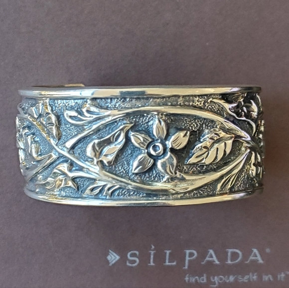 Vintage Silpada Ornate Scroll Vine Sterling Silver Wide Cuff Bracelet B1475 - Picture 11 of 14